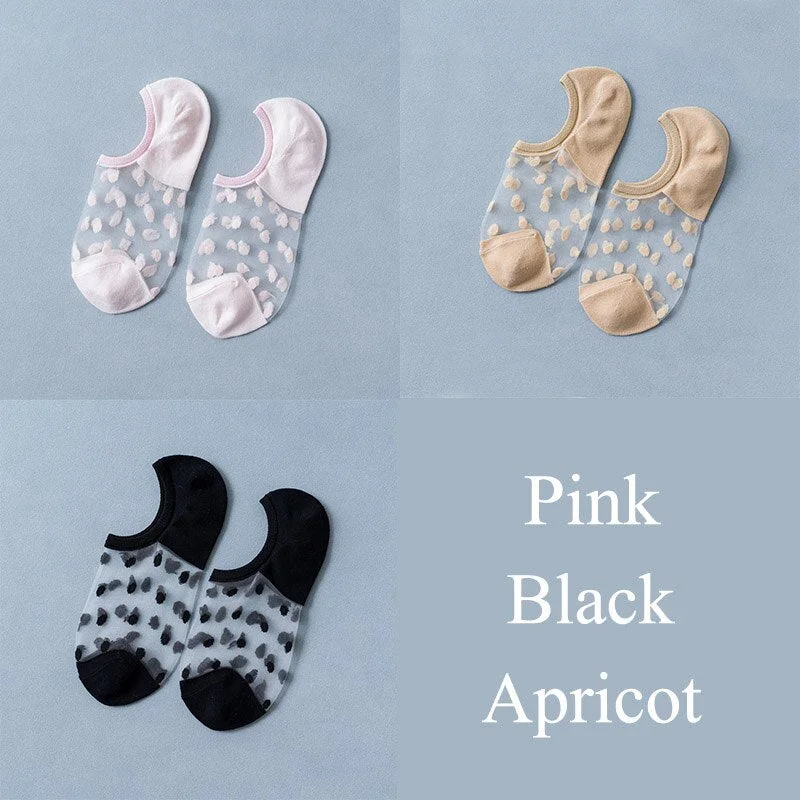 3 Pairs/Set Crystal Lace Socks Summer Women Transparent Lace Silk Flower Girls Elastic Invisible Short Boat Socks Female Sox