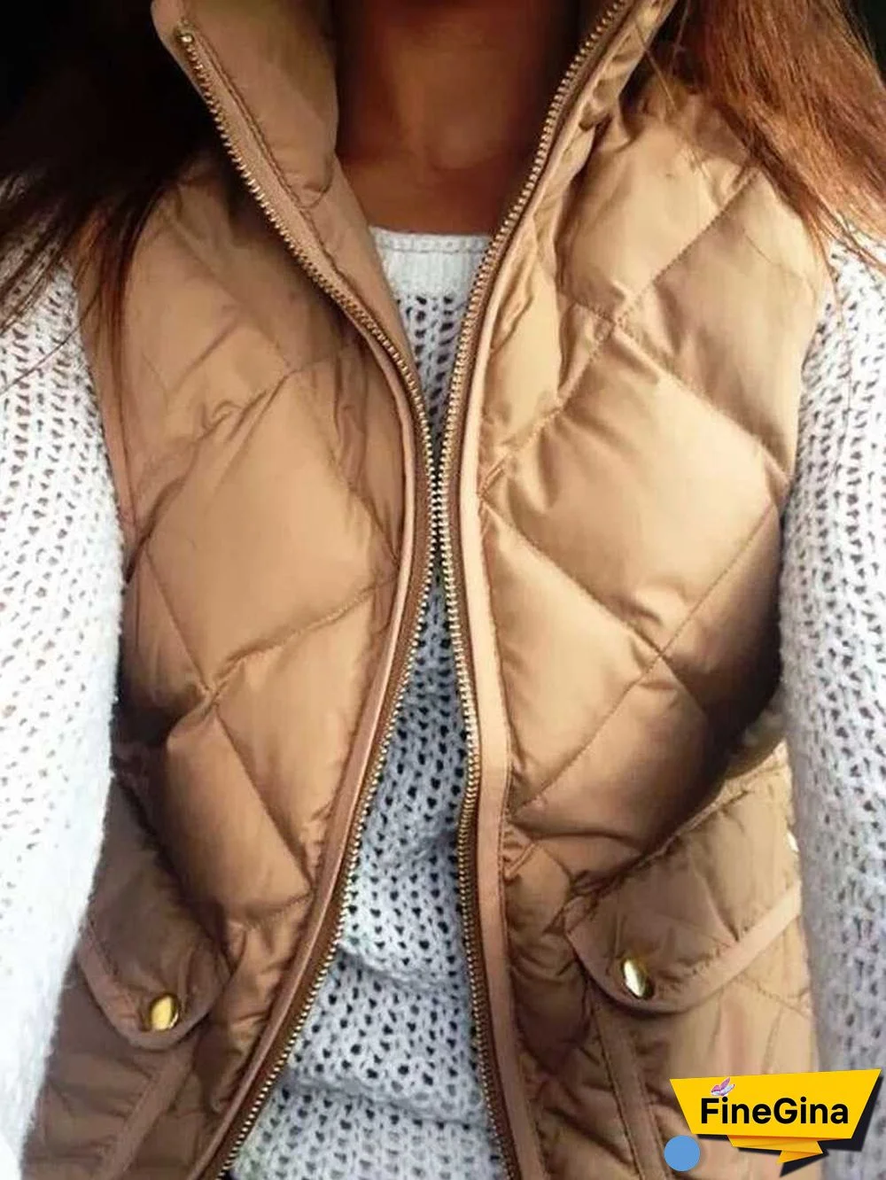 Quilted Cotton Zip Up Plaid Puffer Womens Vest
