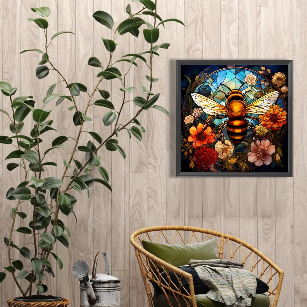 Diamond Painting - Full Round Drill - Stained Glass Flower Bee(Canvas|40*40cm)