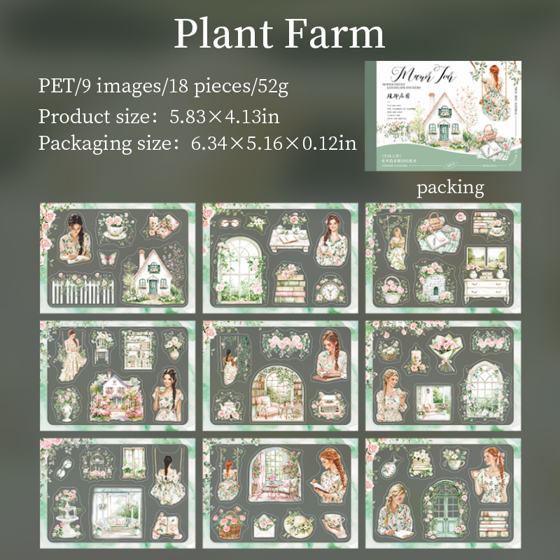 Sticker Book - Manor Tour Series Vintage Flower Character Landscape 