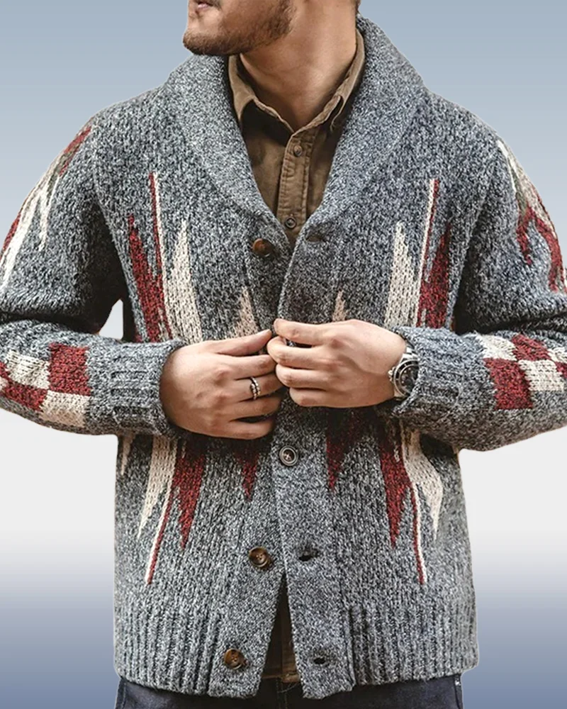 Men's lapel jacquard sweater jacket