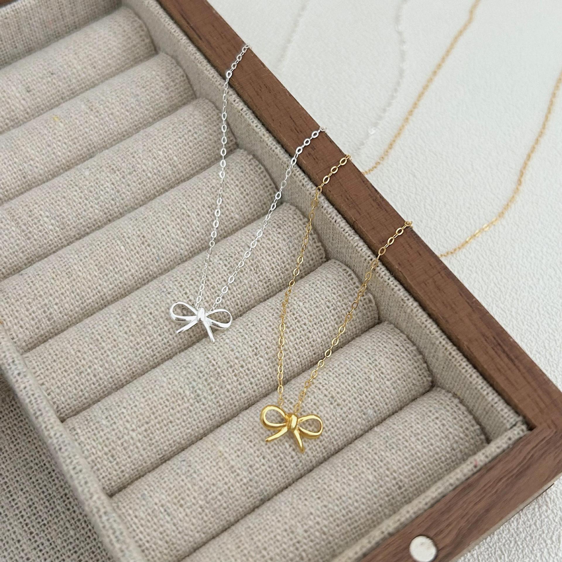 925 Sterling Silver Korean Bowknot Geometric Silver Electroplating Necklaces