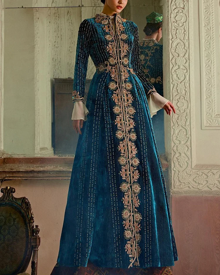 Women's Long Sleeve Embroidered Kaftan Dress