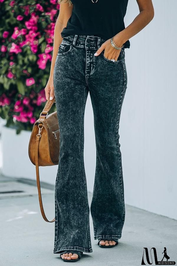 MidiSono - Veera High Rise Acid Wash Flare Denim