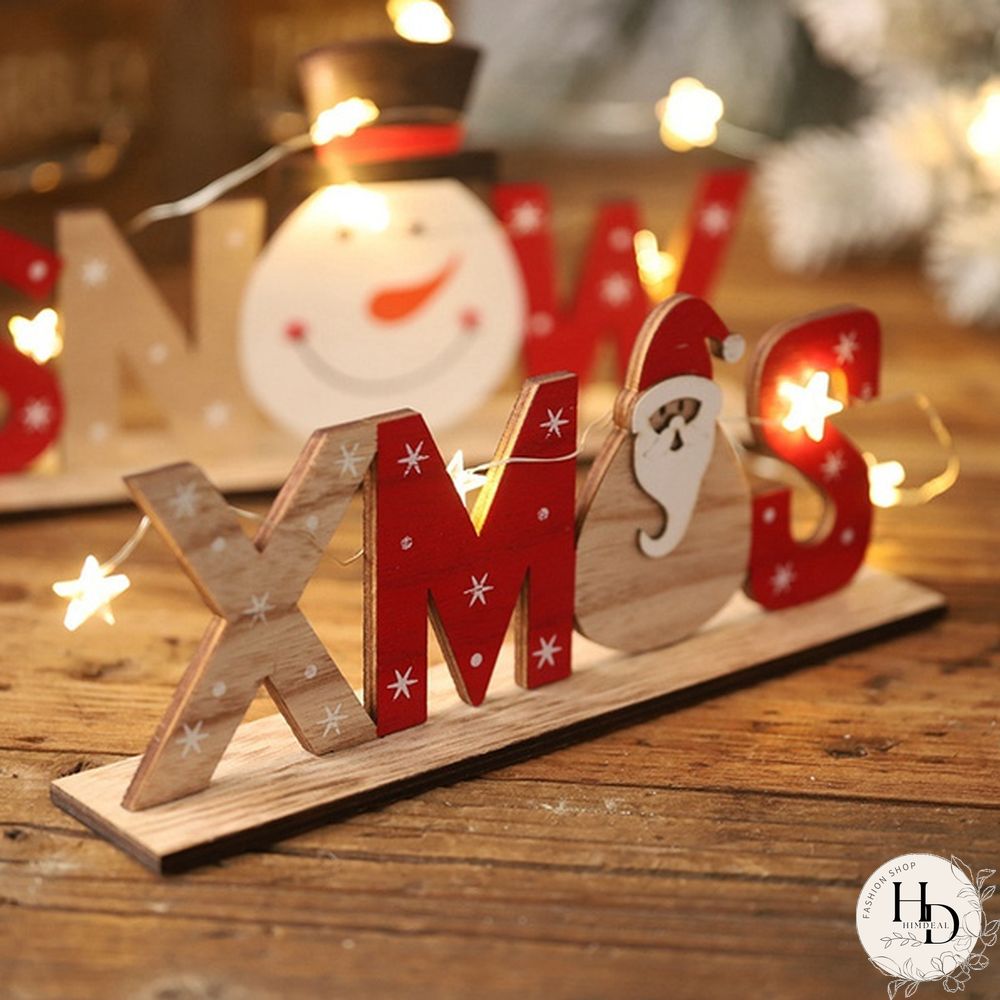 Wooden Freestanding Letters Sign Santa Claus Snowman Snowflakes Christmas Party Home Decorations Desk Xmas Table Gift