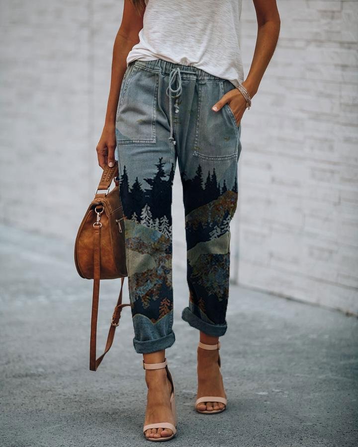 ladies mountain print slacks