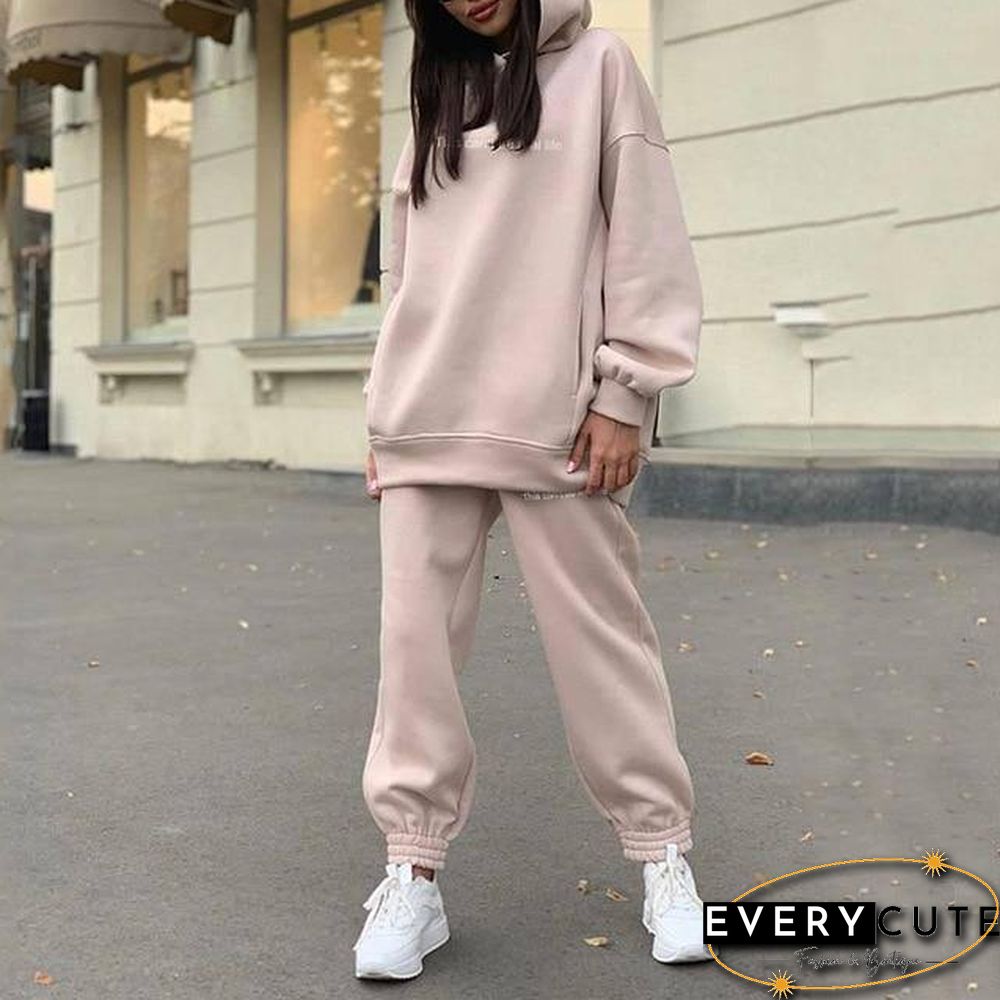 Two Piece Set Casual Fleece Tracksuit Women Winter Women's Sets Oversized Hooded Long Sleeve Hoodie Sport Pants Lady Suit