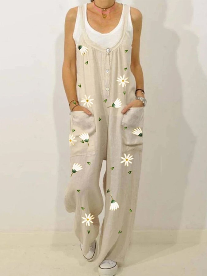 Casual vintage printed jumpsuit