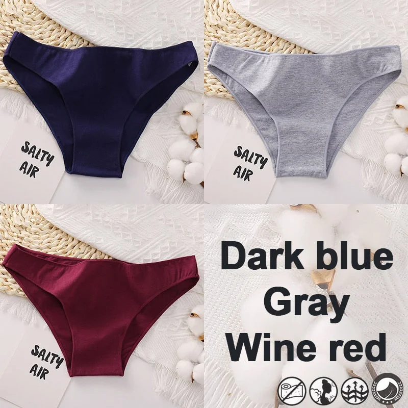 3PCS/Set Women's Panties Bikini Briefs Cotton Underwear Sexy Lingerie M-XXL Panties Female Underpants Solid Color Girls Pantys