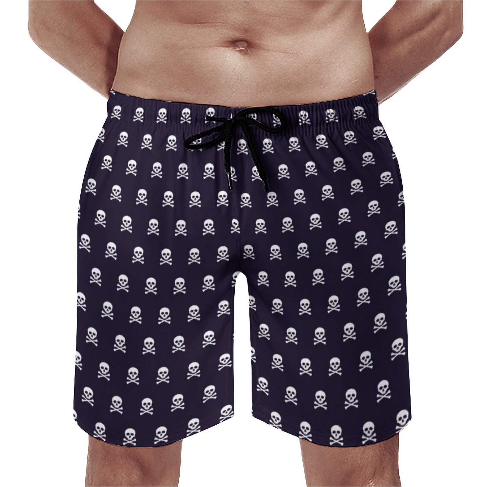 Dark Blue With Skulls Bones | Summer Casual Shorts With Pocket Board Shorts Quick Dry | 4th Of July Swim Trunks | Hawaiian Swim Shorts | Beachwear | Vacation