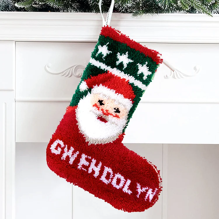 DIY Name Santa Claus Christmas Stocking DIY Latch Hook Kits for Beginners veirousa