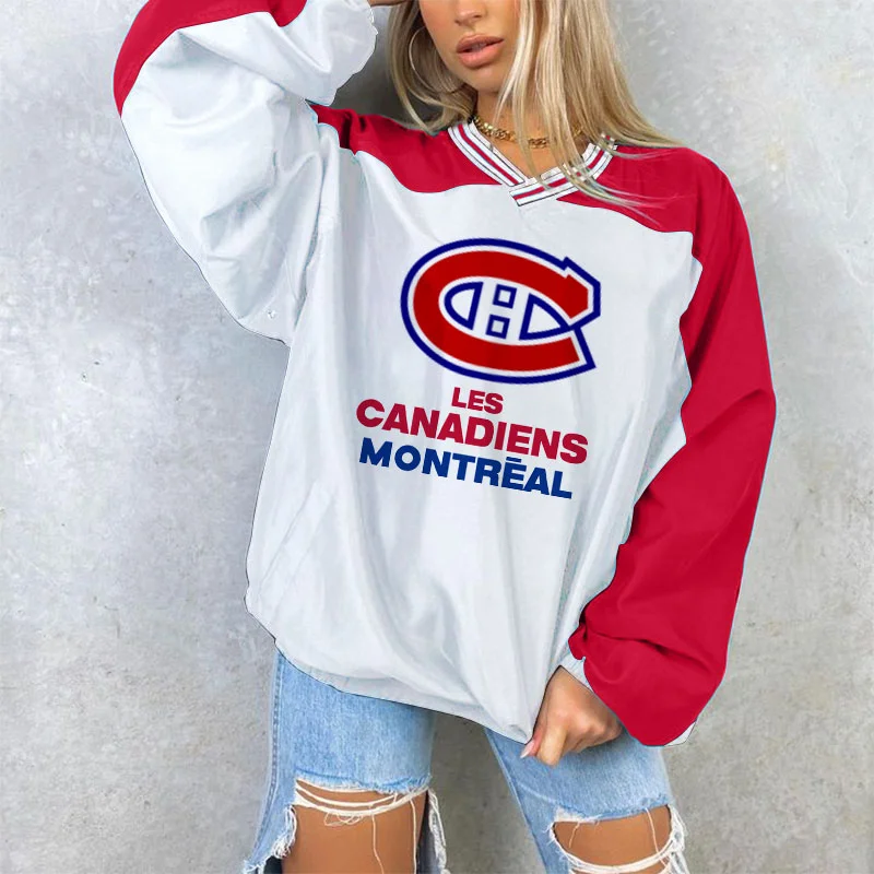Women's Support Montreal Canadiens Hockey Print Winter Bomber Jacket Sweatshirt