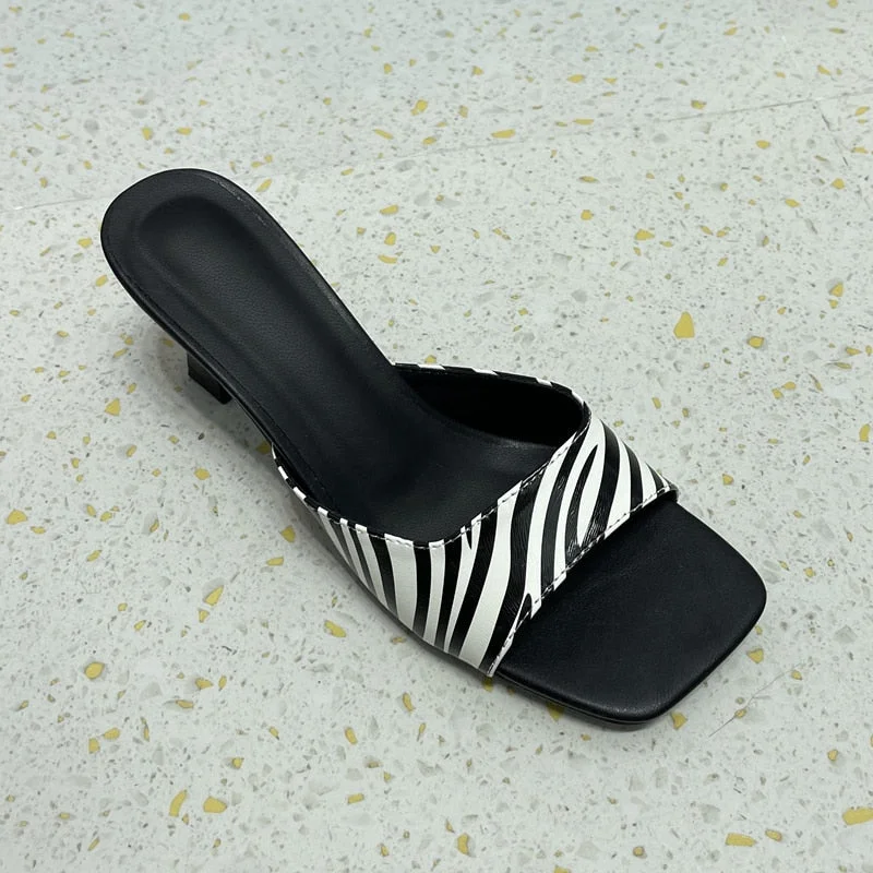 SUOJIALUN 2022 Summer New Brand High Heels Slippers Women Elegant Slip On Slide Ladies Peep Toe Mule Shoes Sandal Big Size 35-41