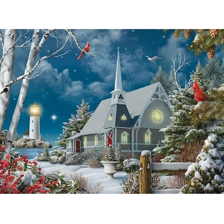 Snow Church 40*30CM (Canvas) Full Square Drill Diamond Painting gbfke