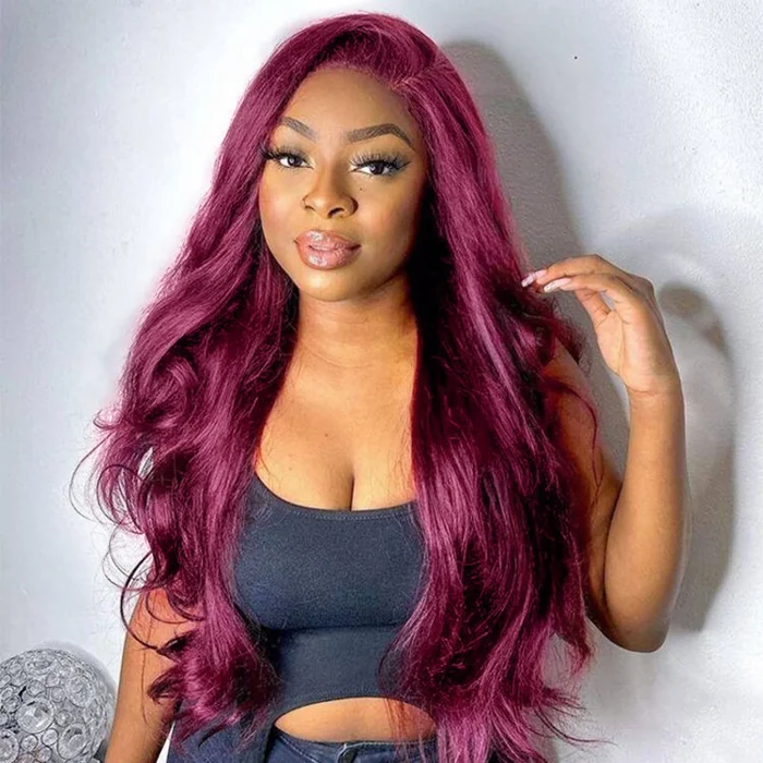 Burgundy Brazilian Pre-Plucked 4*4 HD Lace Front Body Wave Wigs 