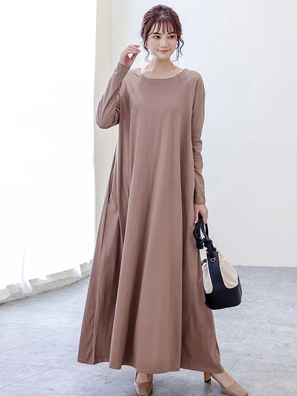 Simple 6 Colors Plus Size Loose Long Sleeve Casual Dress