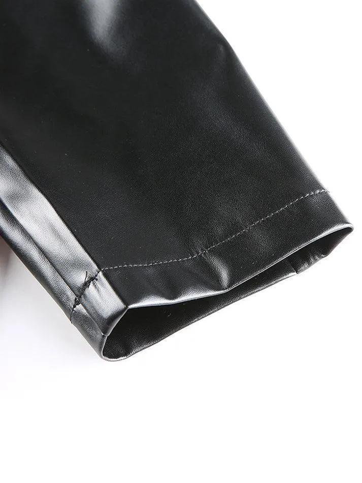 Brownm PU Leather Casual Blazer Jacket