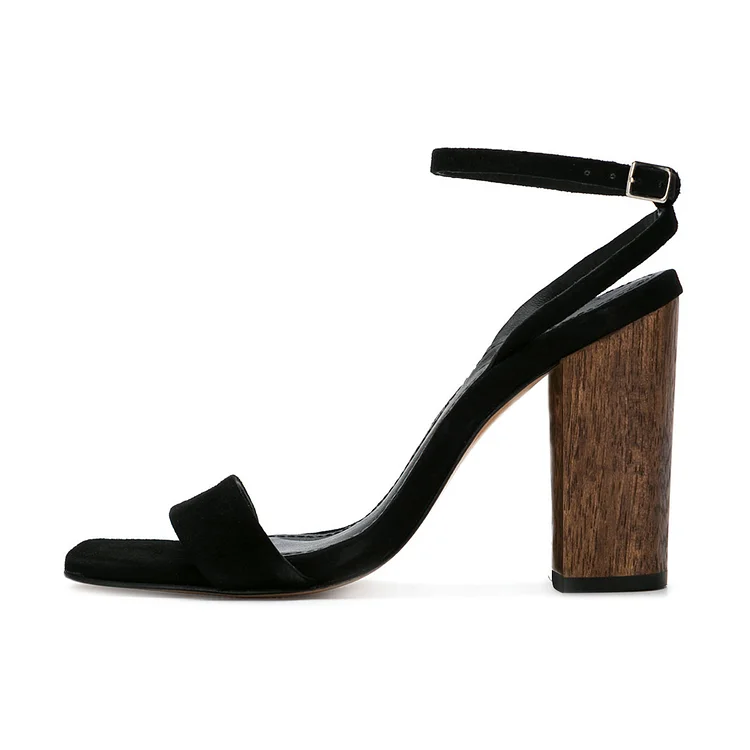 Black Block Heel Ankle Strap Sandals Vdcoo