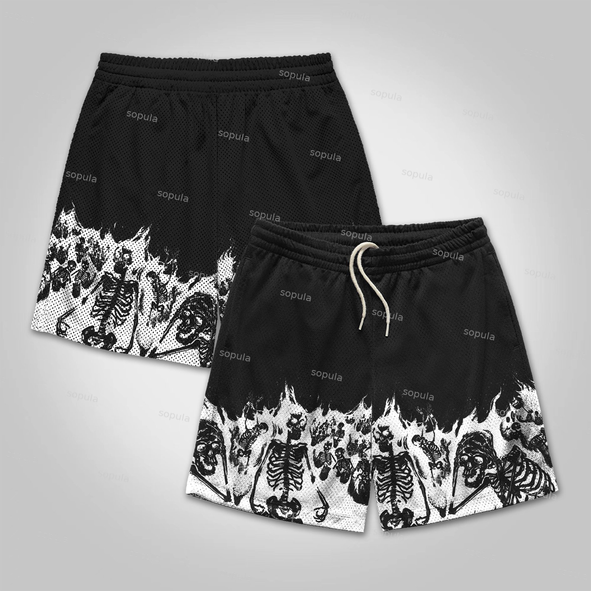 Sopula Flaming Skull Graphic Mesh Shorts - Sopula｜Premium Graphic Tees & Graphic Clothing