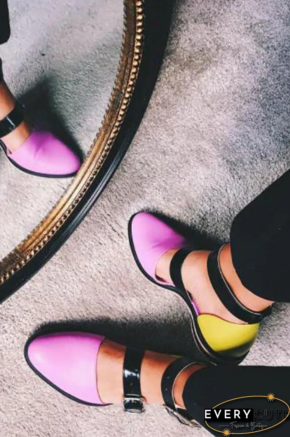 Buckle Color Block Sandals Flats