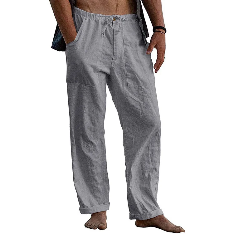 BrosWear Solid Color Simple Tie Casual Sports Long Pants