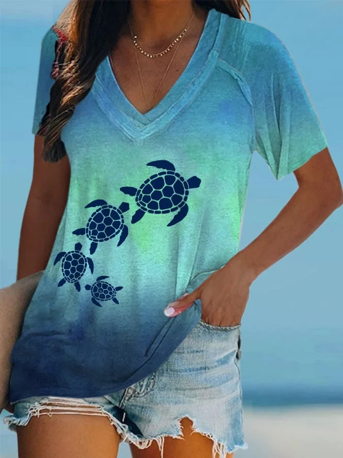 🔥Buy 3 Get 10% Off🔥Women's Hawaiian Sea Turtles Print  Casual T-Shirt