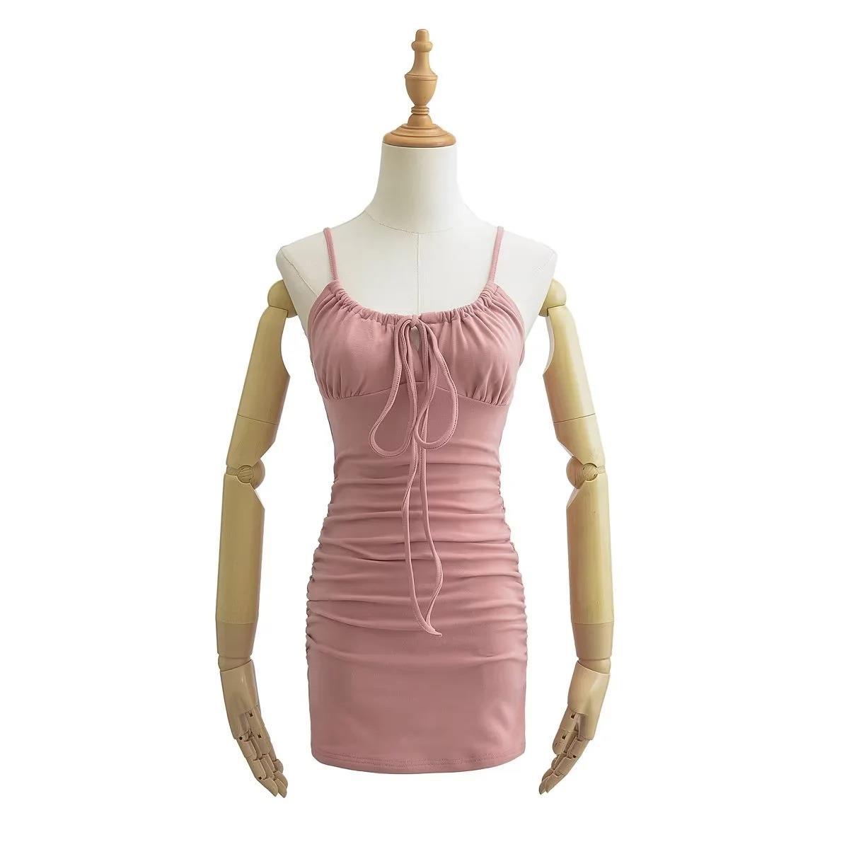 Aiertu cute outfits fall Summer Lace Drawstring Bag Hip Brushed Skin-Friendly Short Skirt French Sexy V-neck Sling Dress Women aiertu