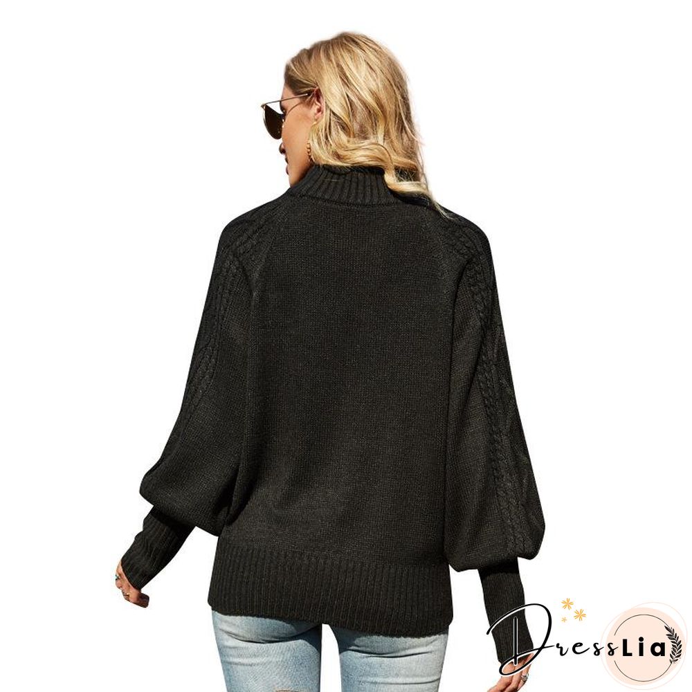 Fashion High Neck Plain Sweater