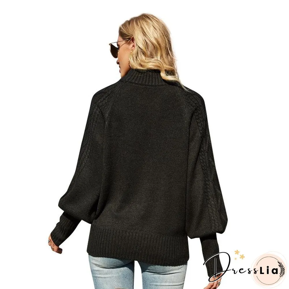 Fashion High Neck Plain Sweater