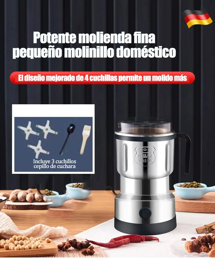 Molinillo eléctrico multifuncional para uso doméstico.