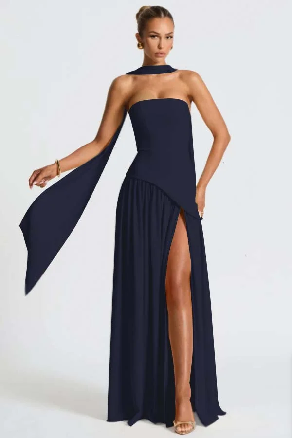 Light Yellow Fashion Split Strapless Summer Prom Dress With Scarf ZT0800