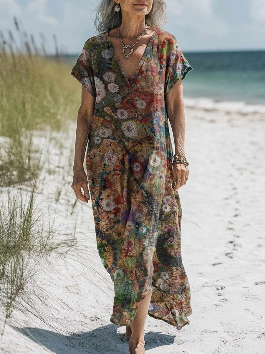 Abstract Seashell Art Printed Women's Pocket Cotton Dress