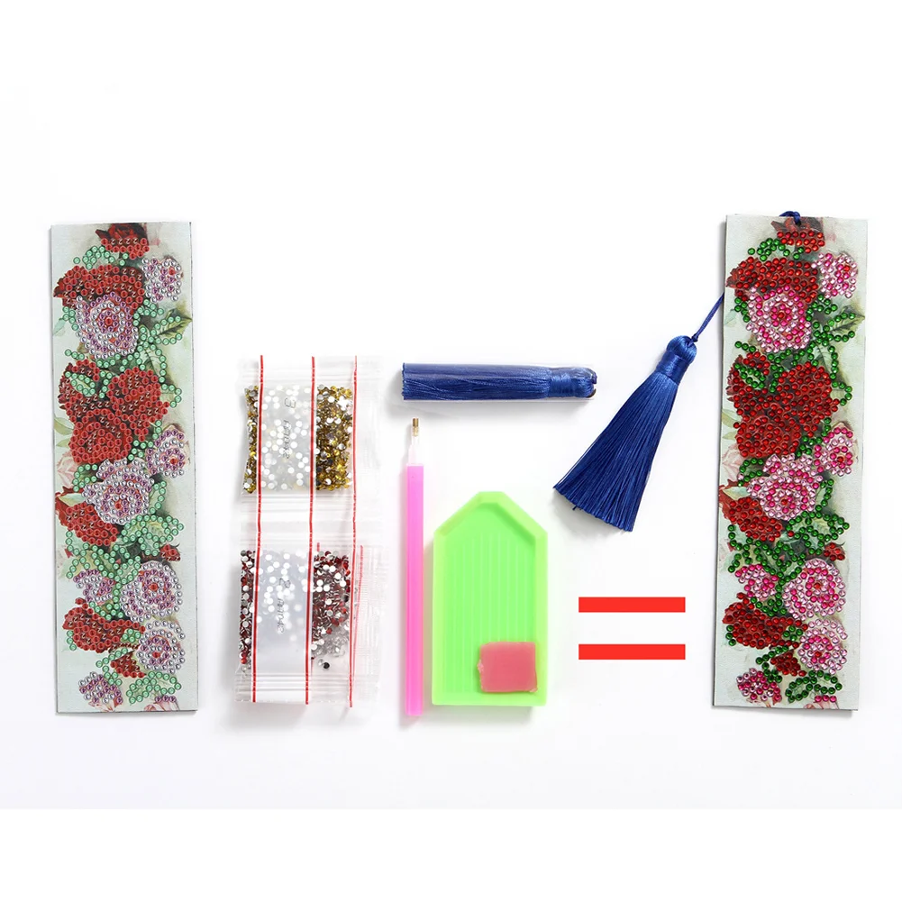 DIY Special Shape Diamond Painting Leather Rose Bookmark Tassel Embroidery