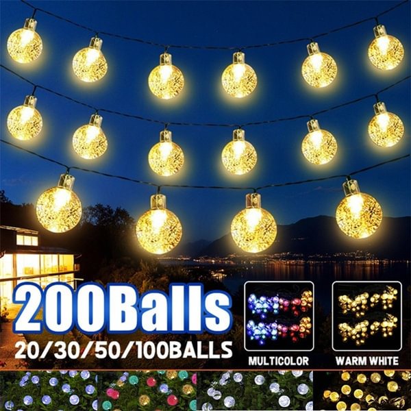 New 8 Modes Solar Light Crystal Ball LED String Lights Christmas Tree Decor Fairy Lights Garlands for Christmas Party Outdoor Garden Wedding Xmas Decoration - Shop Trendy Women's Fashion | TeeYours