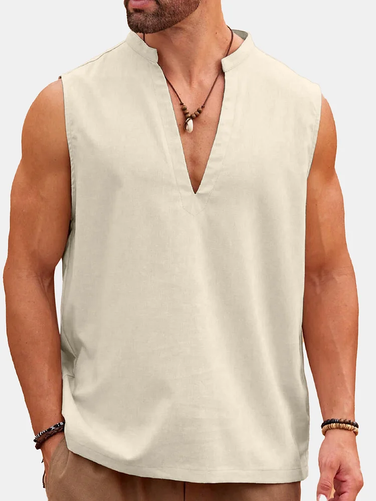 Men's Summer Solid Color Comfortable V-neck Sleeveless Shirt