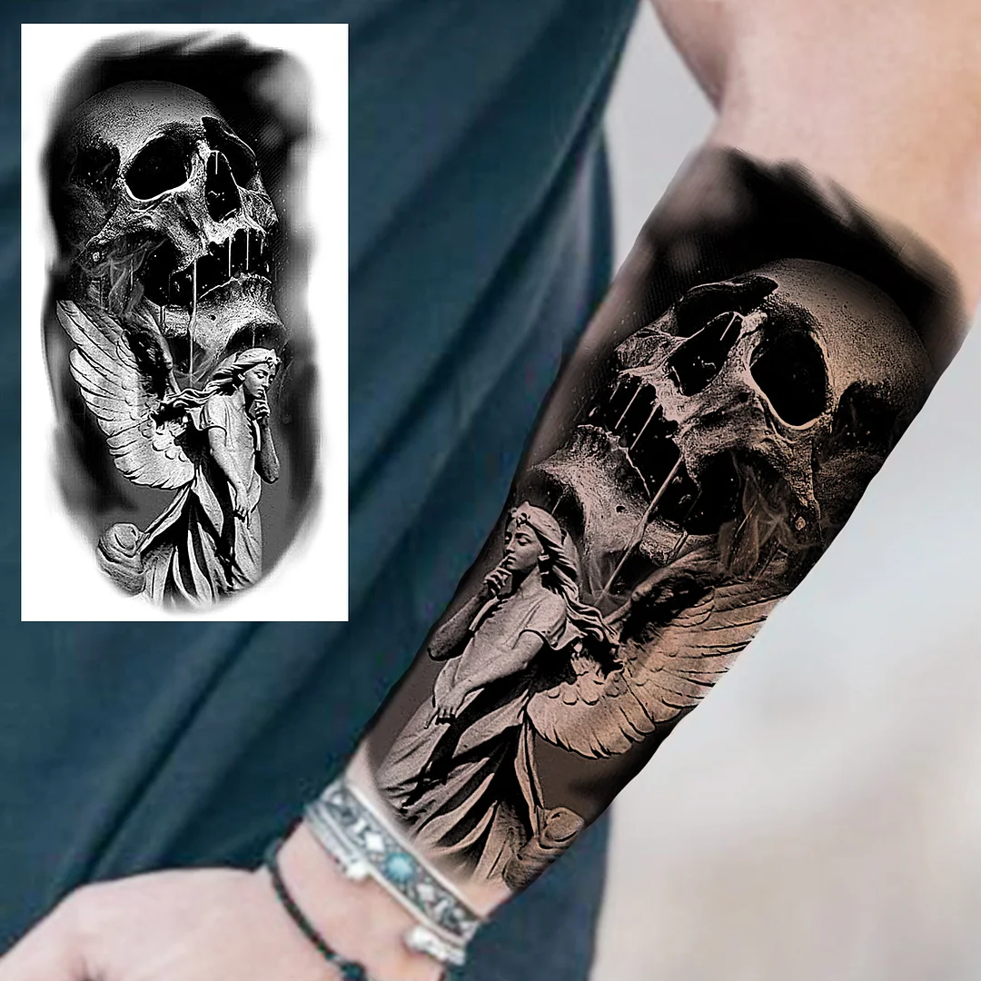 Sdrawing Praying Cross Temporary Tattoos For Men Adults Realistic Wolf Tiger Compass Skull Fake Tattoo Sticker Forearm Tatoos Arm