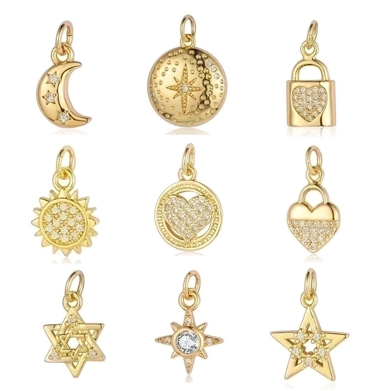 3 Pieces Sweet Pentagram Heart Shape Copper Plating Inlay Zircon 18k Gold Plated Charms Jewelry Accessories
