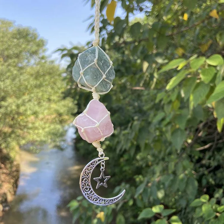 Olivenorma Natural Crystal Stone Moon&Star Symbol Wind Chime
