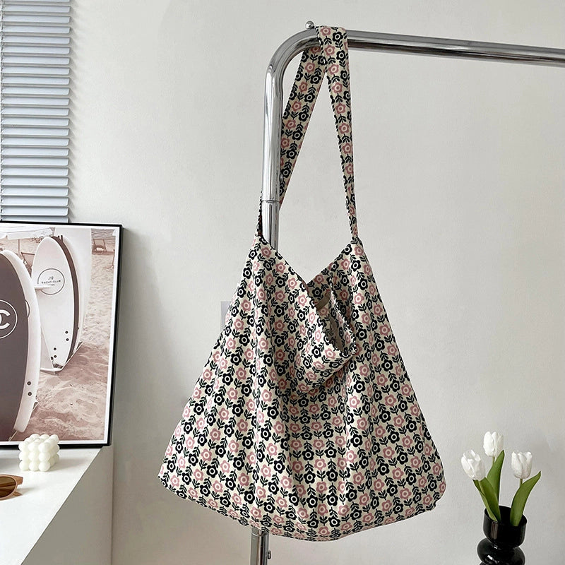 Niche Canvas Bag For Women 2024 New Summer Korean Style Design Sense High Quality Artistic Floral Canvas Bag