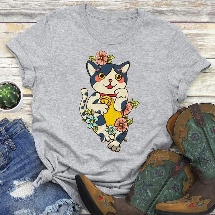 Flowers and cute cats T-shirt Tee -01473-Annaletters