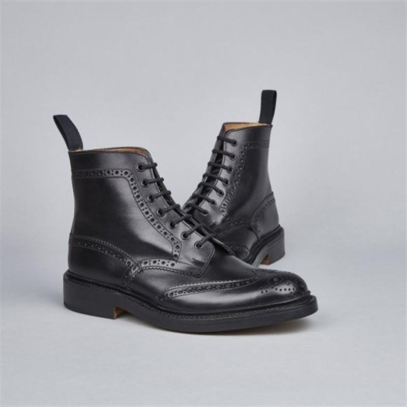 Vintage Calf Leather Brogue 7-Eyelet Derby Ankle Boots