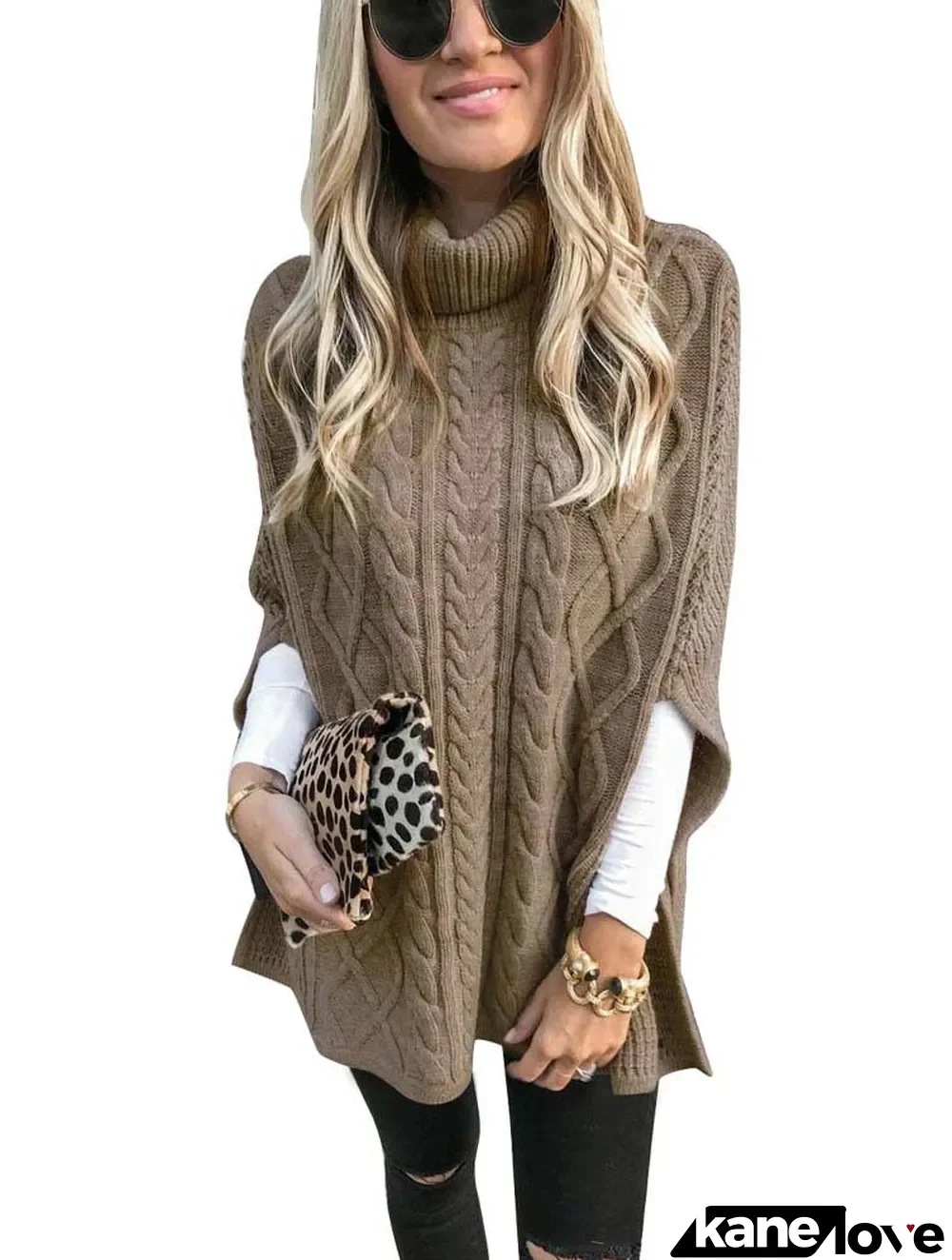 Winter Turtleneck Slit Sleeve Long Pullover Sweater