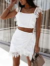 Solid Color Lace Vest Tops Twopiece Skirt Suits