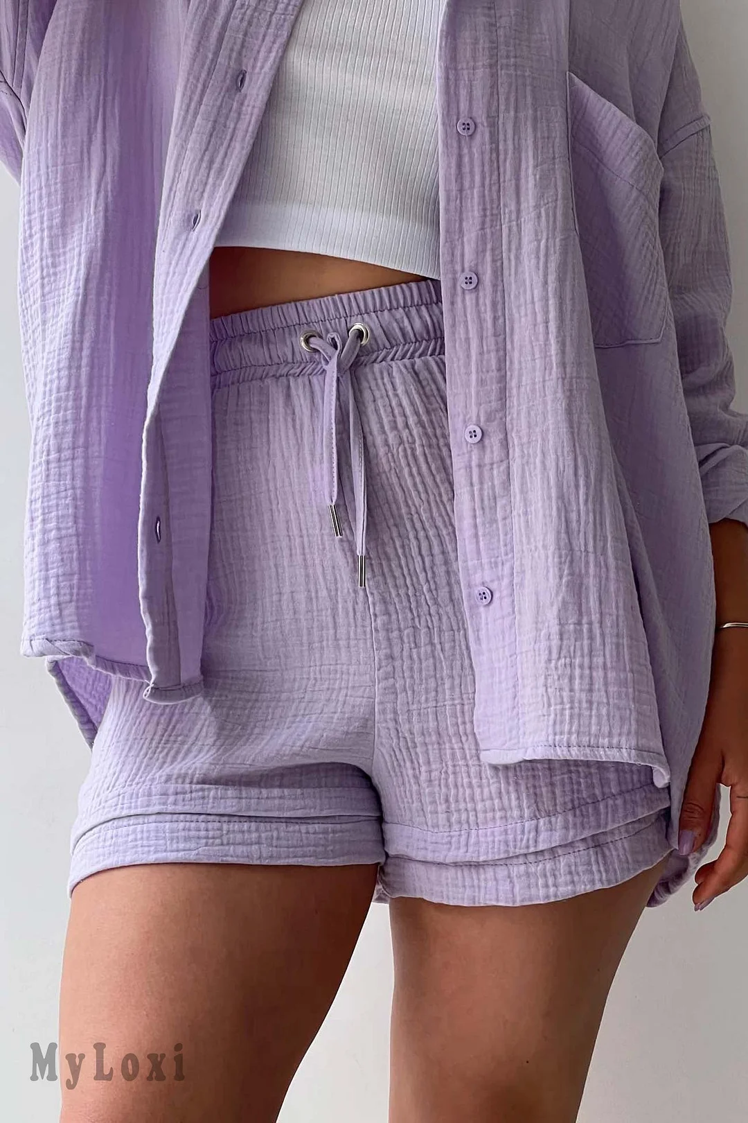 Long sleeve shirt short set