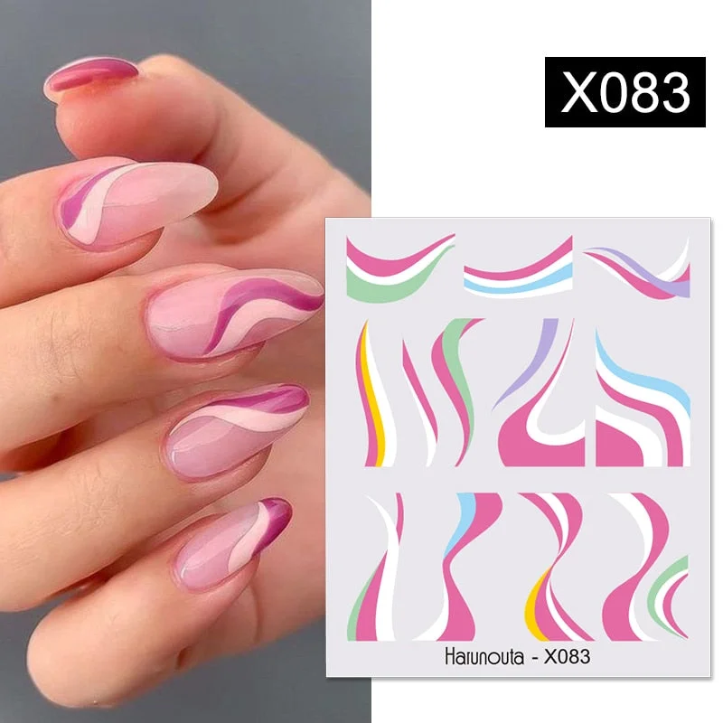 Harunouta Cool Geometrics Pattern Water Decals Stickers Flower Leaves Slider For Nails Spring Summer Nail Art Decoration DIY-Nail Inspo