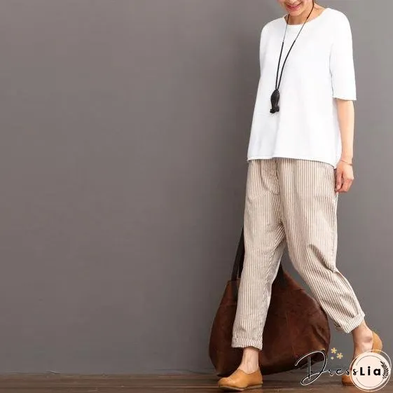 White linen top causal summer blouse women shirt