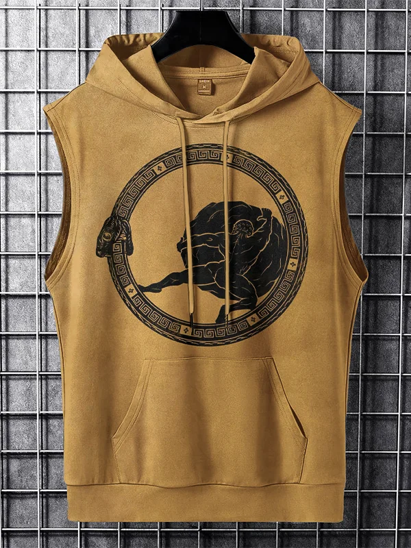 Men's Sisyphus Greek Mythology Art Print Workout Hooded Tank Top