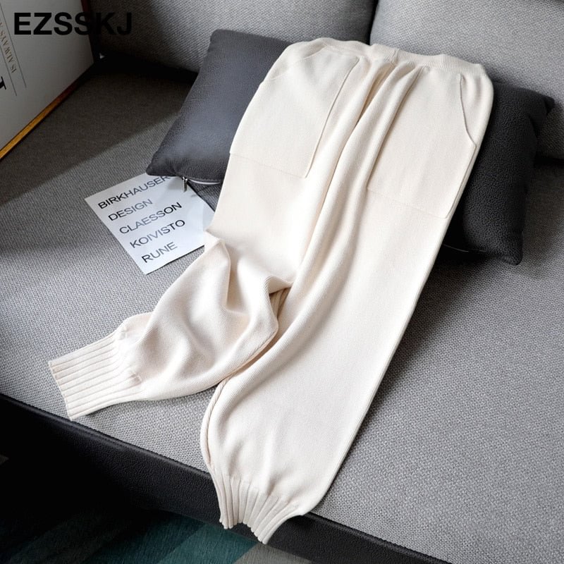 chic autumn winter chic Harem Pants Women Loose Trousers female Knitted Pants knit Trousers With Pockets Radish pants