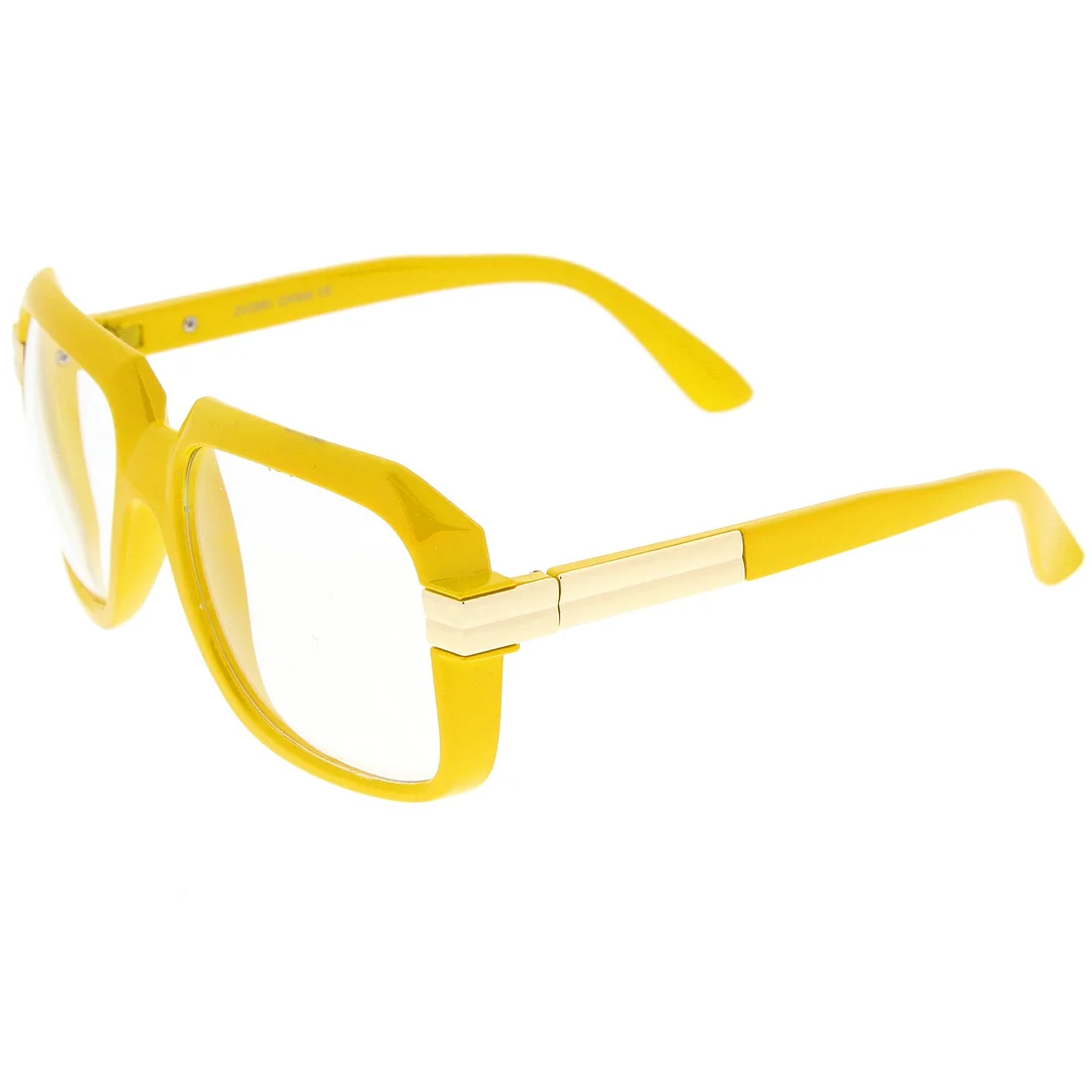 Large Colored Metal Accent Temple Clear Lens Square Glasses 55mm