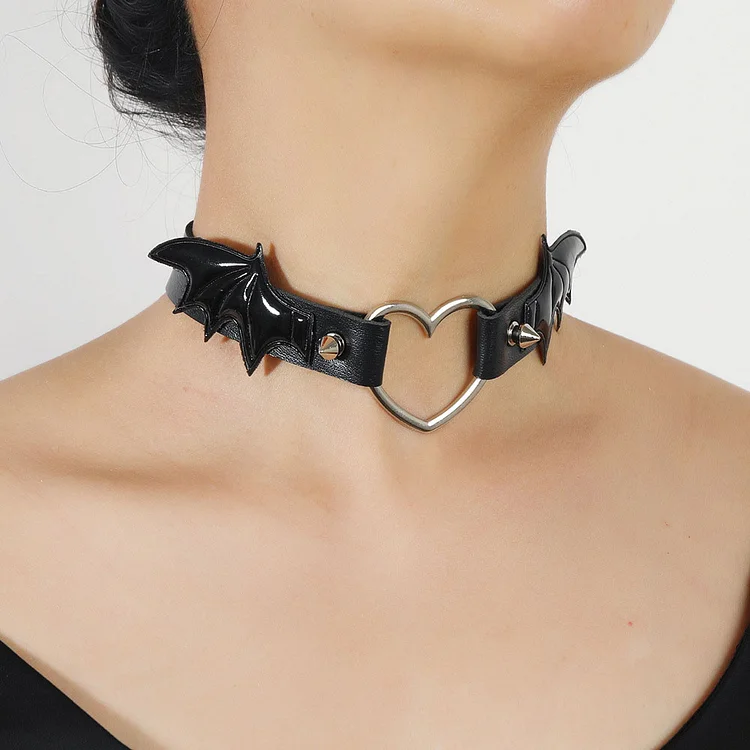 Halloween Bat Gothic PU Leather Rivets Necklaces